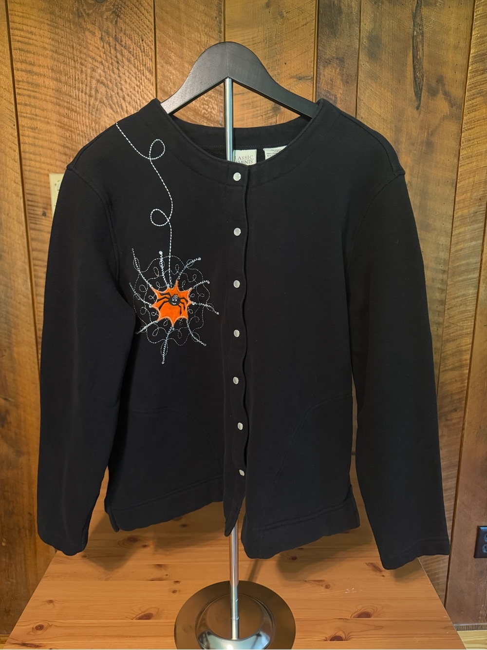 VTG 90s Classic Elements Halloween Spiderweb Snap Button Fleece Cardigan XL
